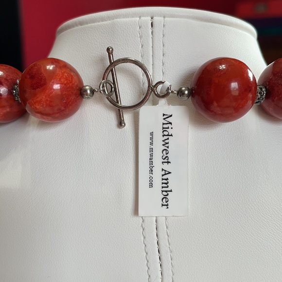 NWT Midwest Amber coral, sterling, and faux turquoise 20” necklace - Picture 4 of 9
